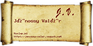 Jánossy Valér névjegykártya